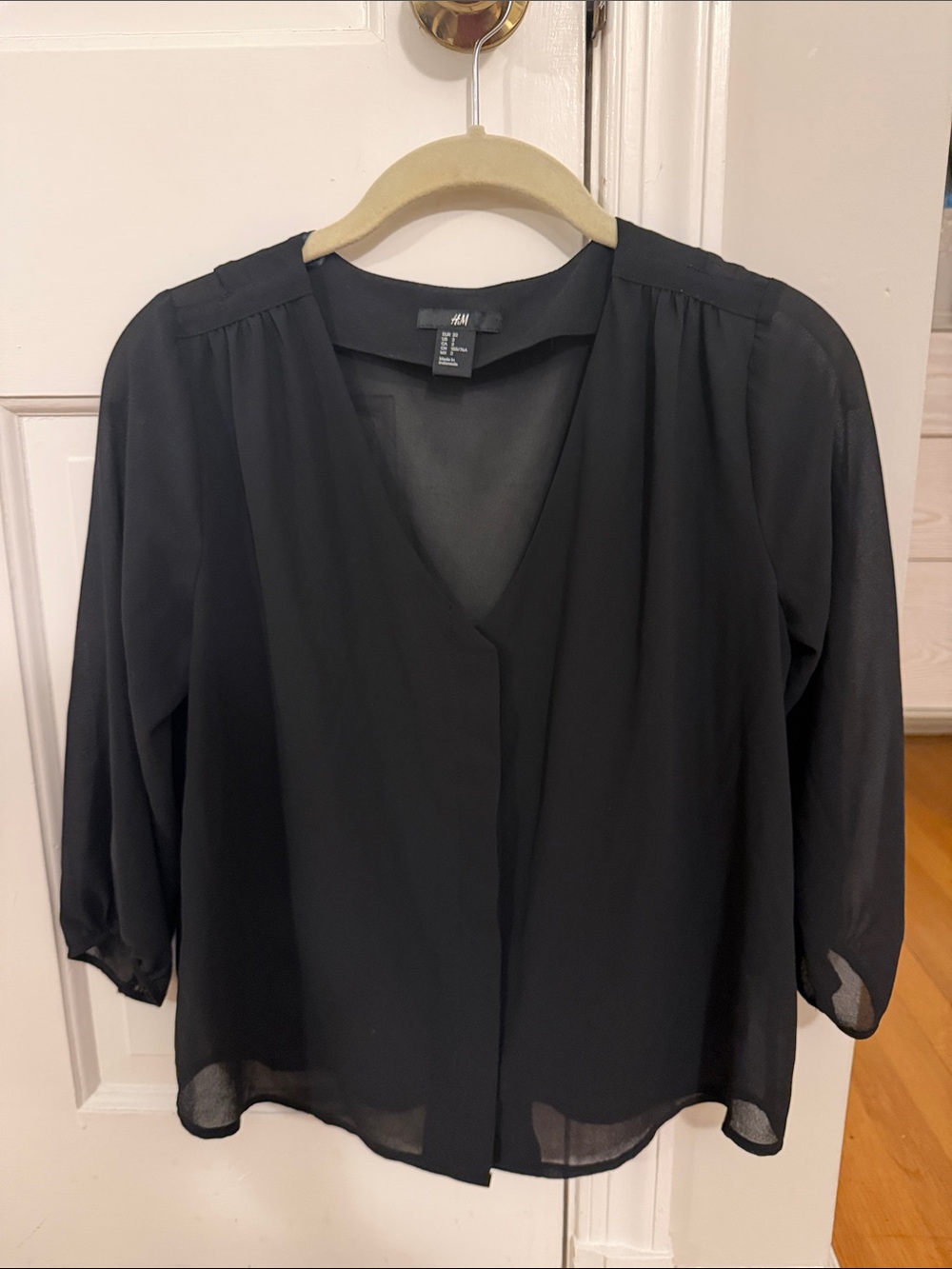 H&M Black Semi-Sheer V-Neck Blouse